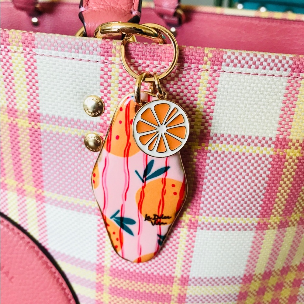 Piper K  La Dolce Vita Orange Key Chain Bag Charm, Gold Tone